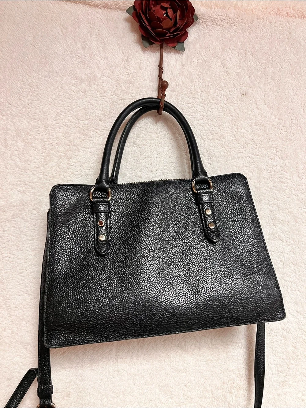 kate spade Black Pebbled Leather Satchel with Shoulder Strap